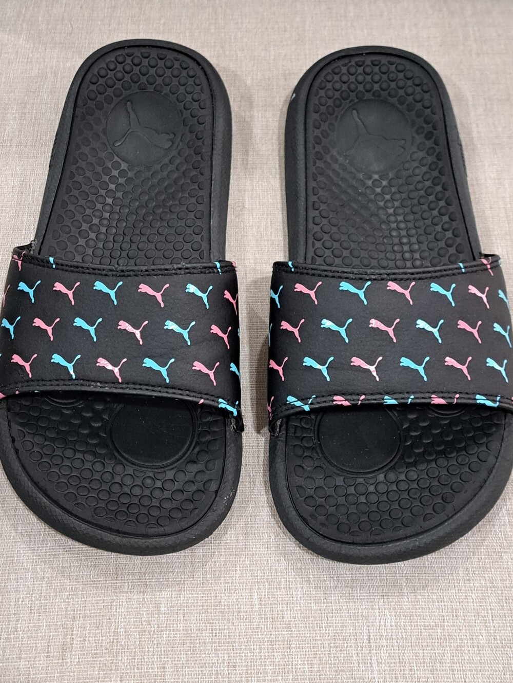 Puma Cool Cat Bold 2 Women's Slide Sandal Black With Teal & Pink Logo- Size 7